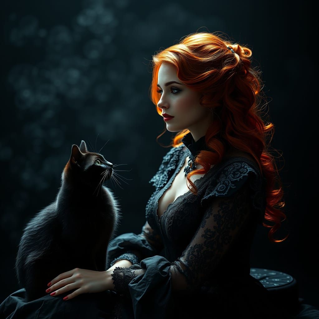 Surreal, Hyperrealistic Portrait of a Redheaded Woman and He...