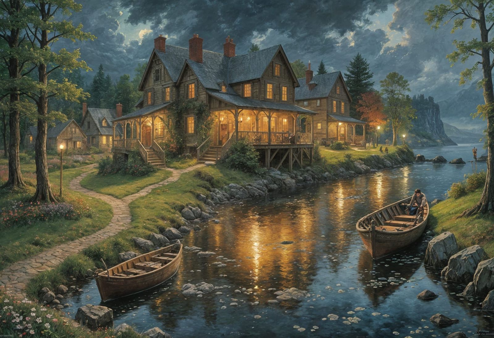 Artistic Landscape at Sunset in a Dreamy Romantic Style