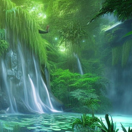 Lush Jungle Waterfall: Fantasy Concept Art