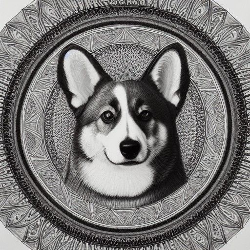 Corgi Mandala: Harmonious Charcoal Dog Portrait