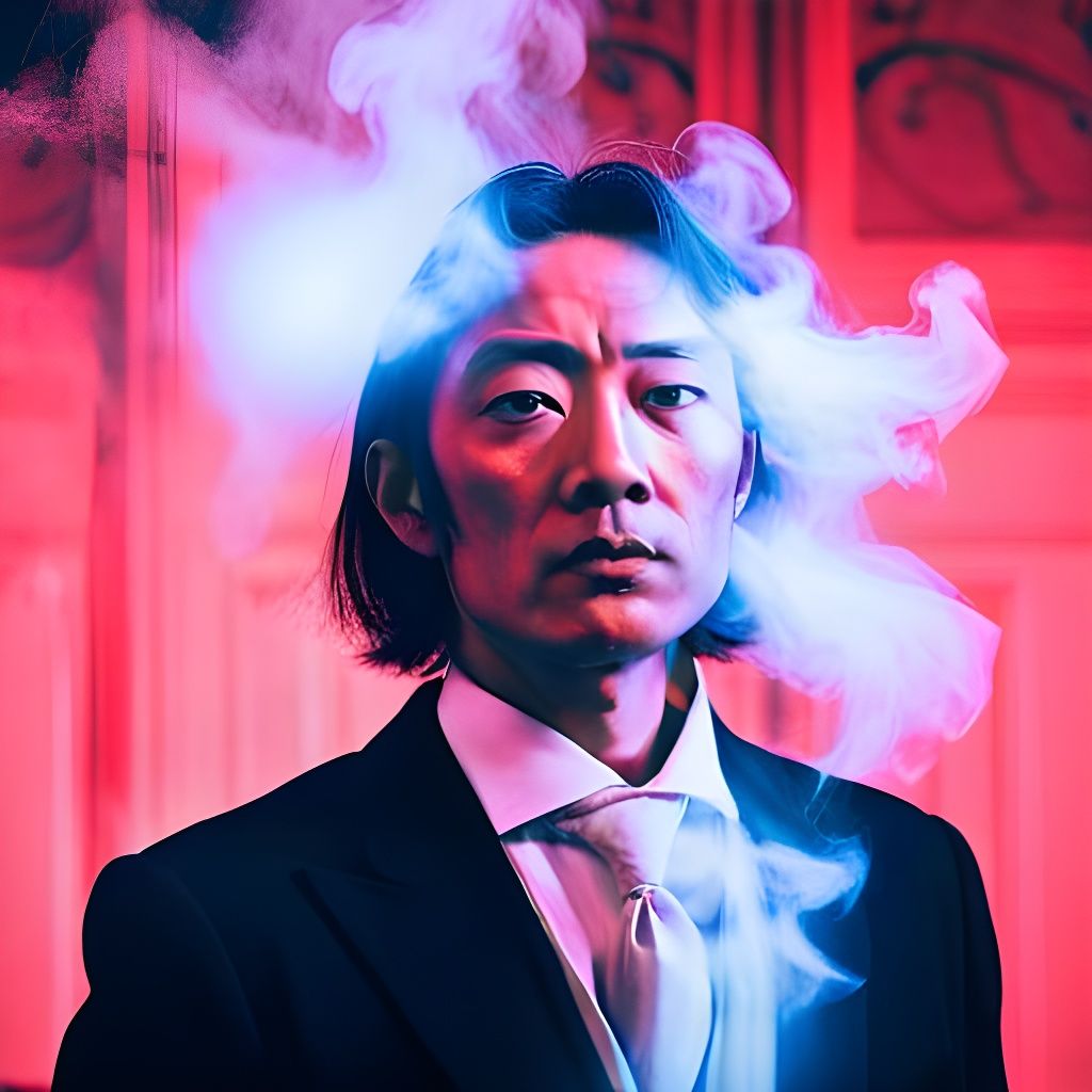 Haunted Asian Man Portrait in Shin Hanga Style