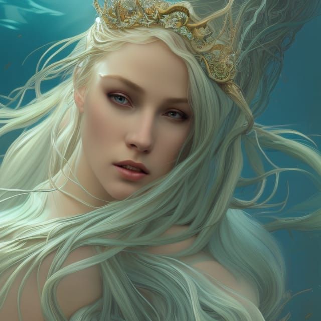 Siren Mermaid Queen Portrait in Art Nouveau Style