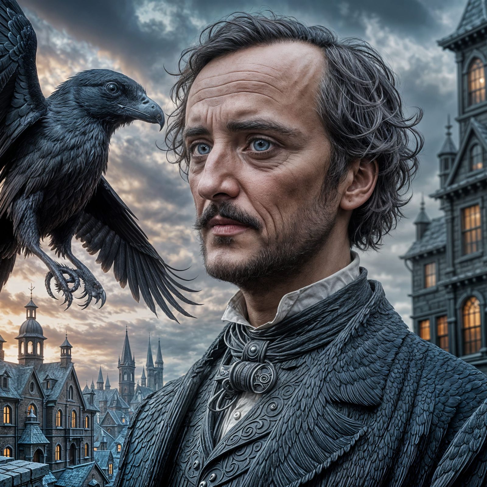 Edgar Allen Poe Contemplates the Raven