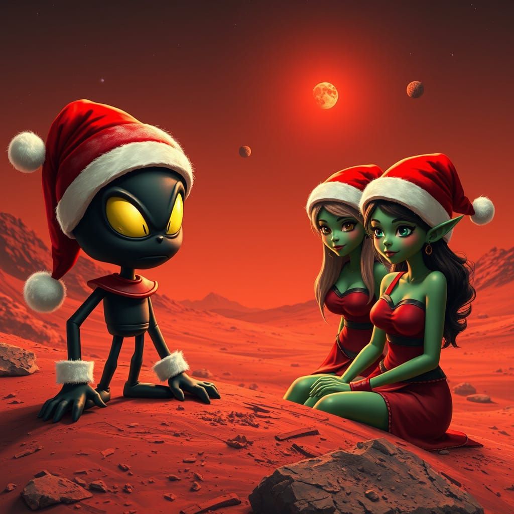 Martian Christmas Merriment in Vibrant Red Hues