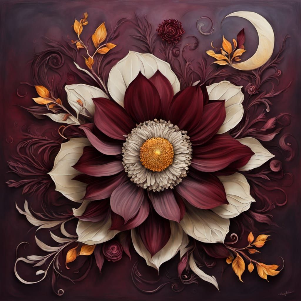 Surreal Floral Abstract Art in Royal Amber Hues