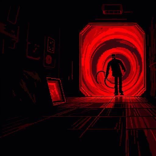 Man Pulled by Tentacle in Pixel Art Spacecraft