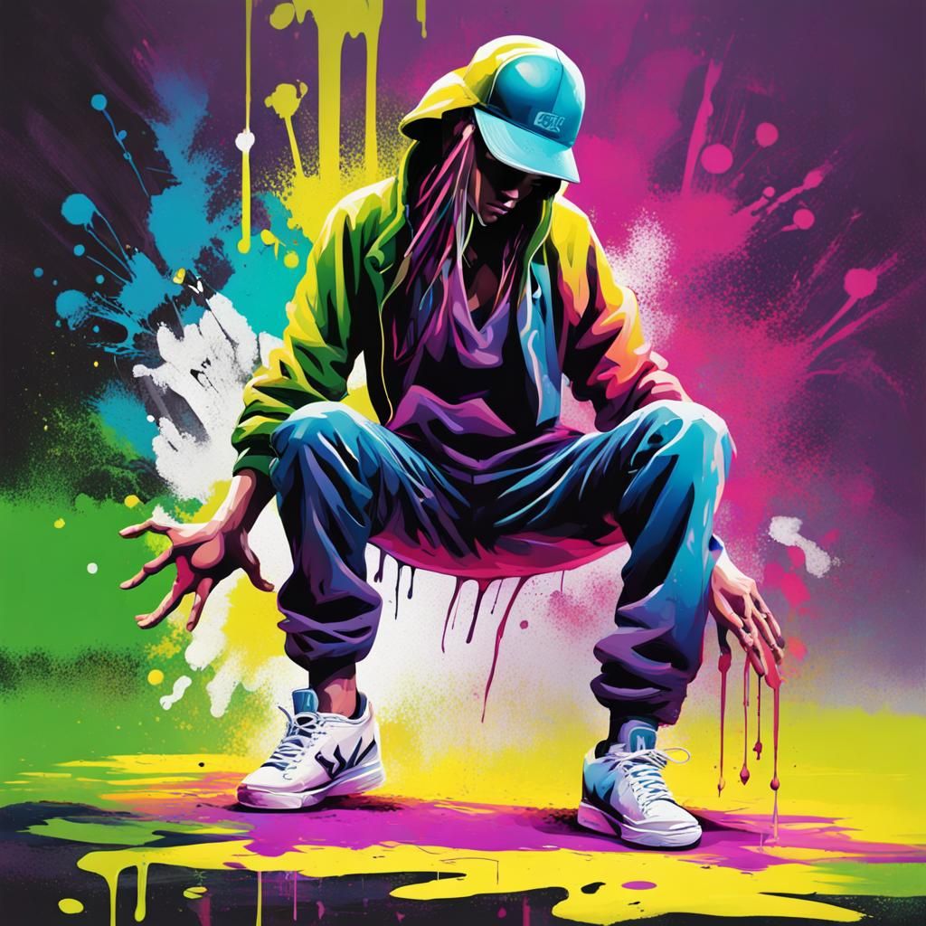 Colorful Breakdancer in Graffiti Street Art Style
