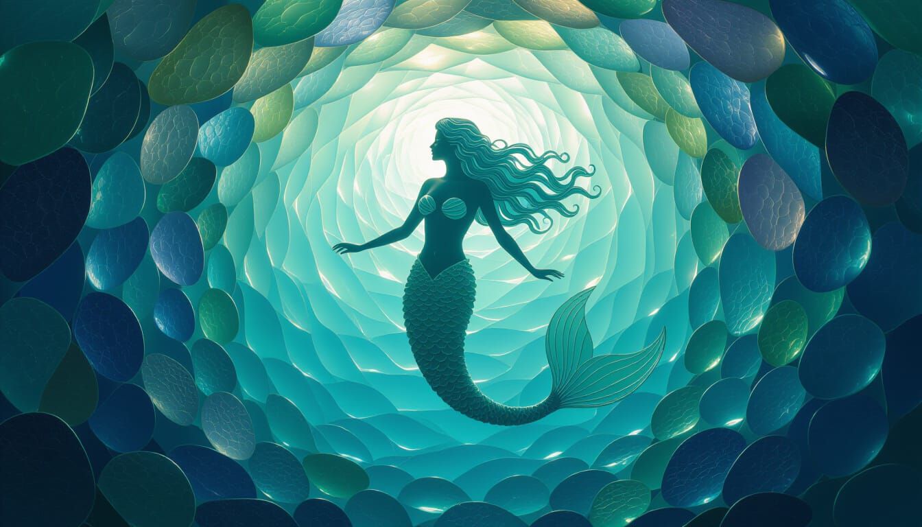 Ethereal Sea Glass Mermaid Sculpture in Surrealist Style