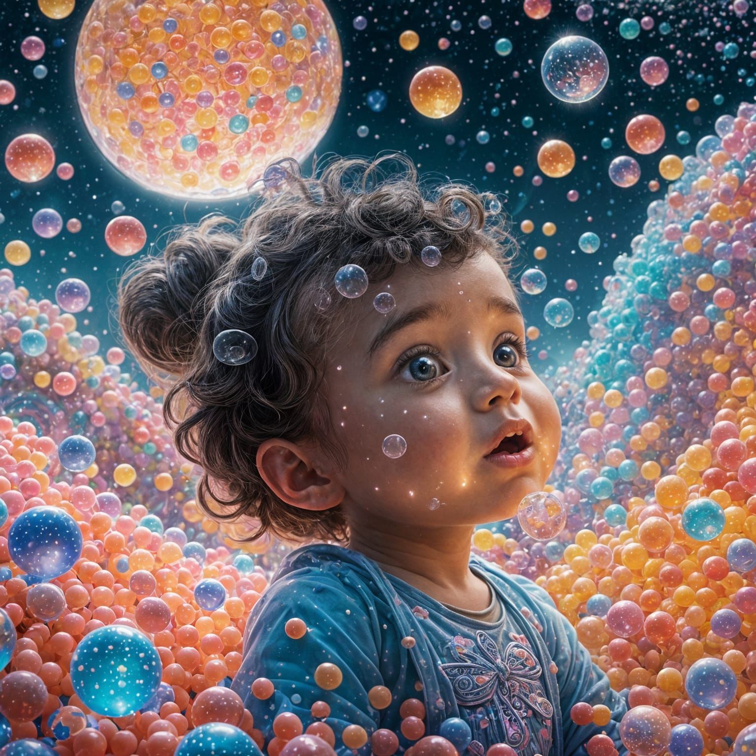 Infant Babies Floating in Bubbles, Candy Art