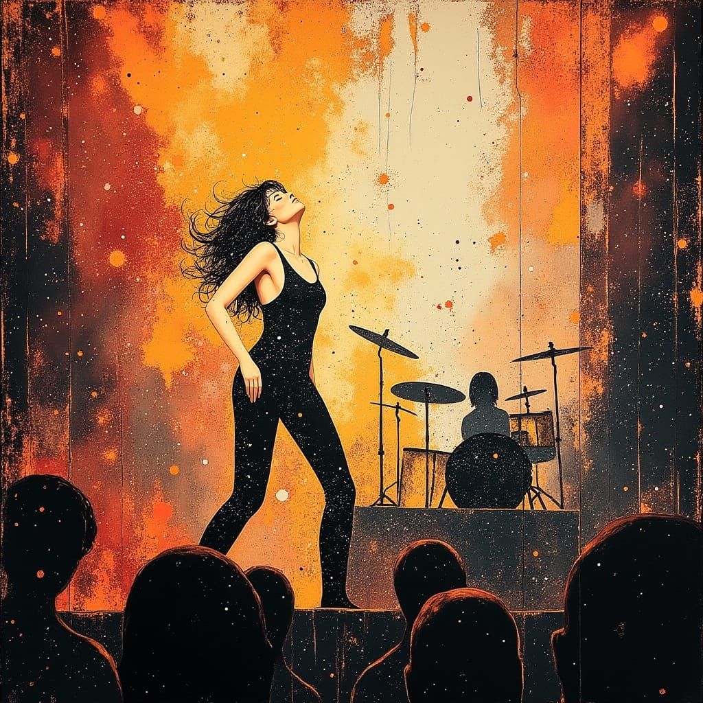 Energetic Rock Band Concert in Hyperdetailed Airbrush Style