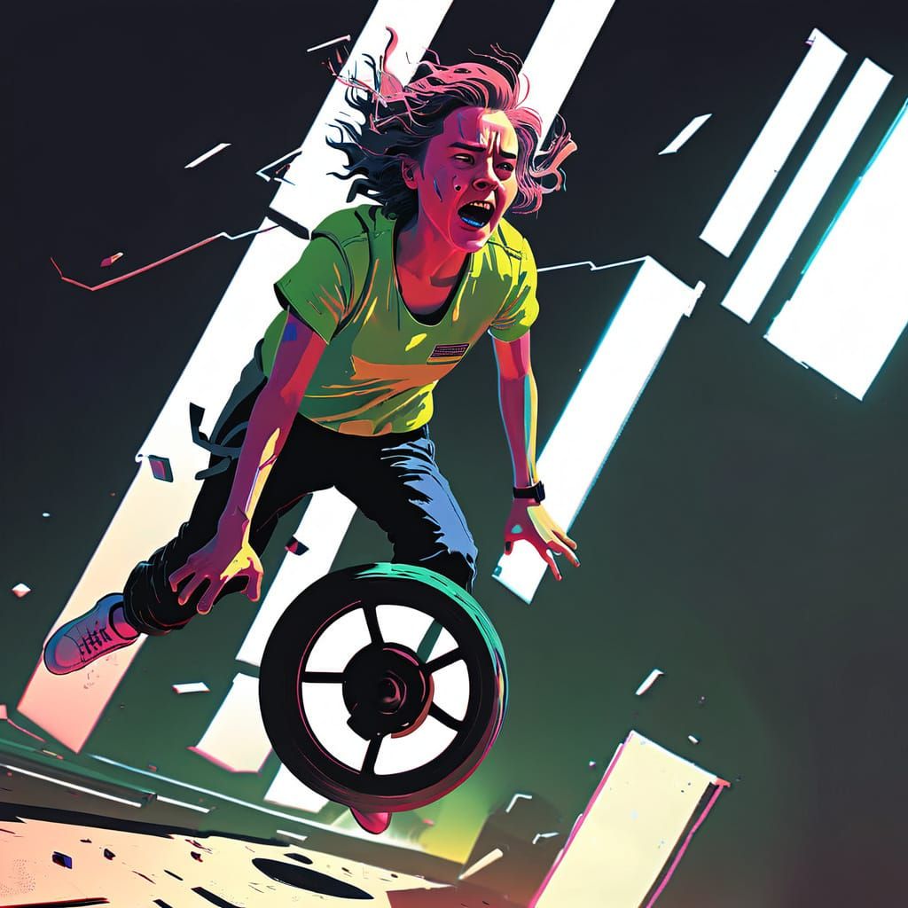 Woman Falling into Abyss in Synthwave Style