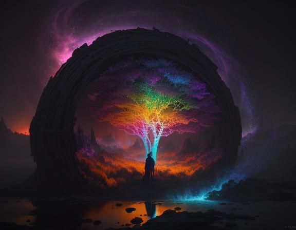 Ethereal Figure Ascending Into a Surreal Realm