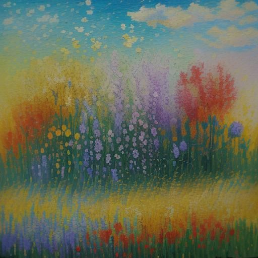 Cats Playing in a Garden as Pointillist Art