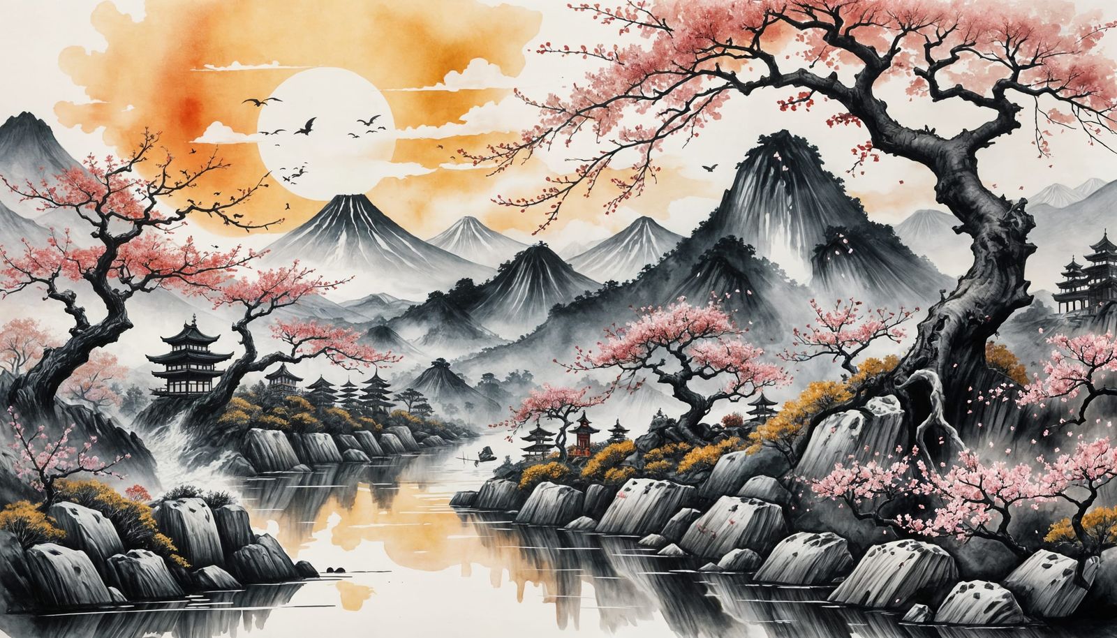 Samurai Training in Surreal Zen Garden at Sunset