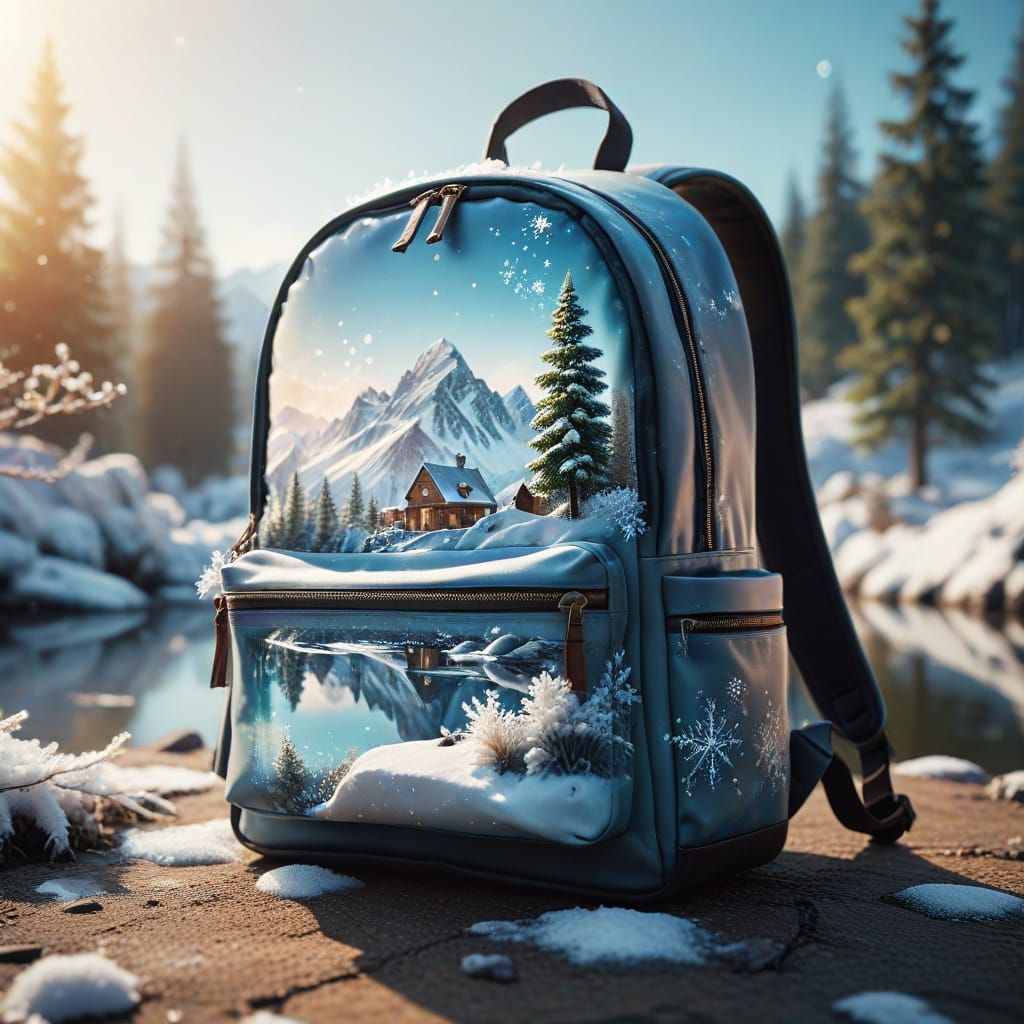 Surreal Winter Wonderland Scene in Whimsical Style