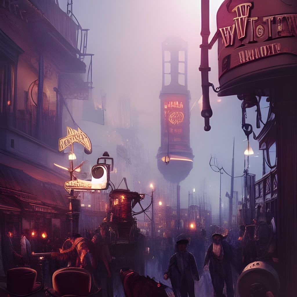 Steampunk Wild West Town with Crowded Streets