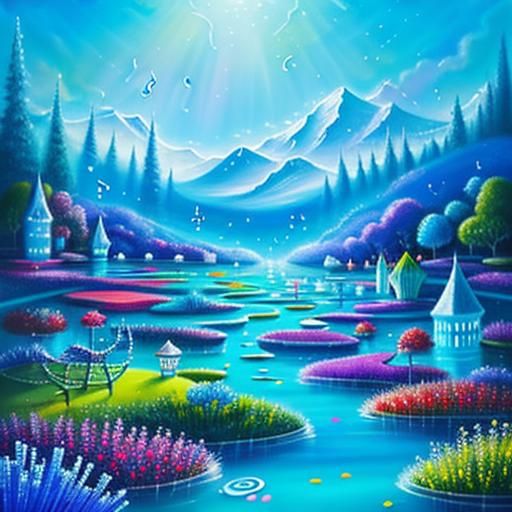 Musical Waterscape Crafted with Music Notes