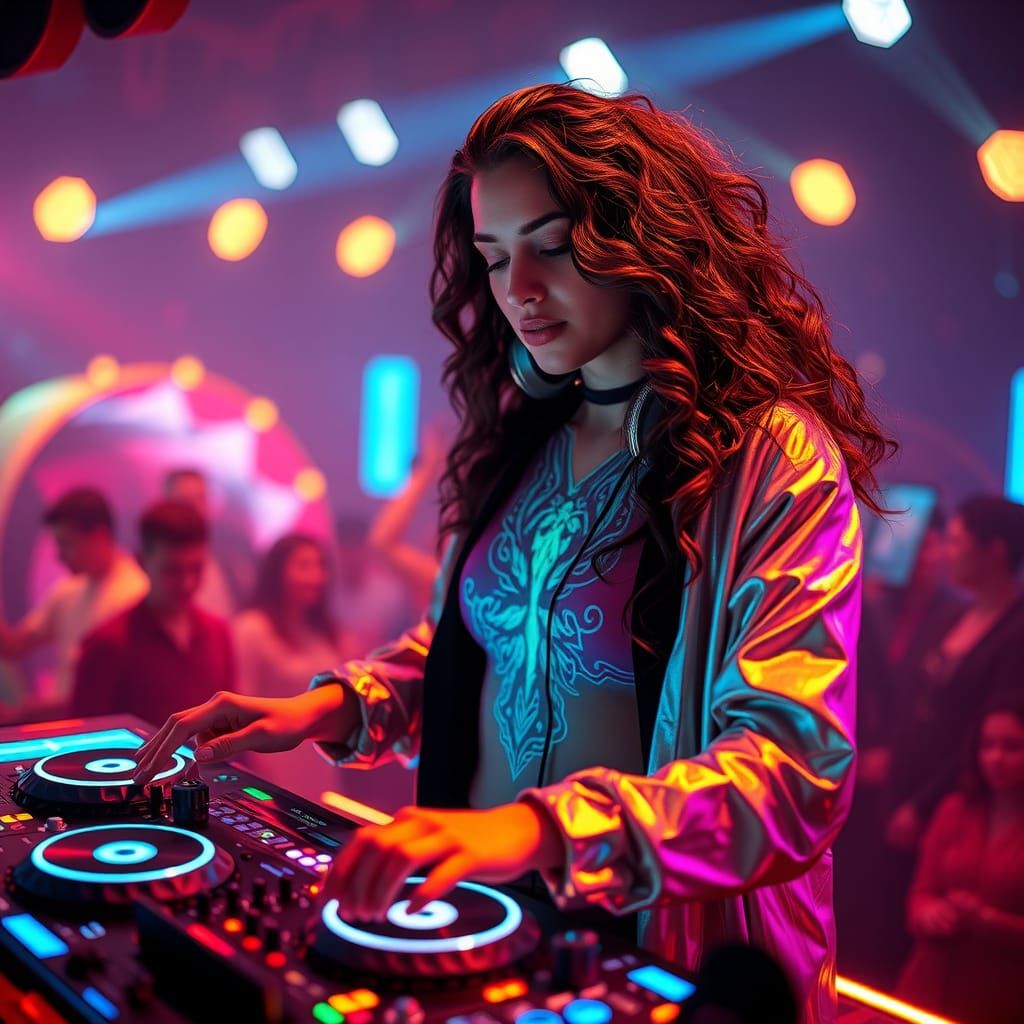 An emotion DJ in a futuristic nightclub