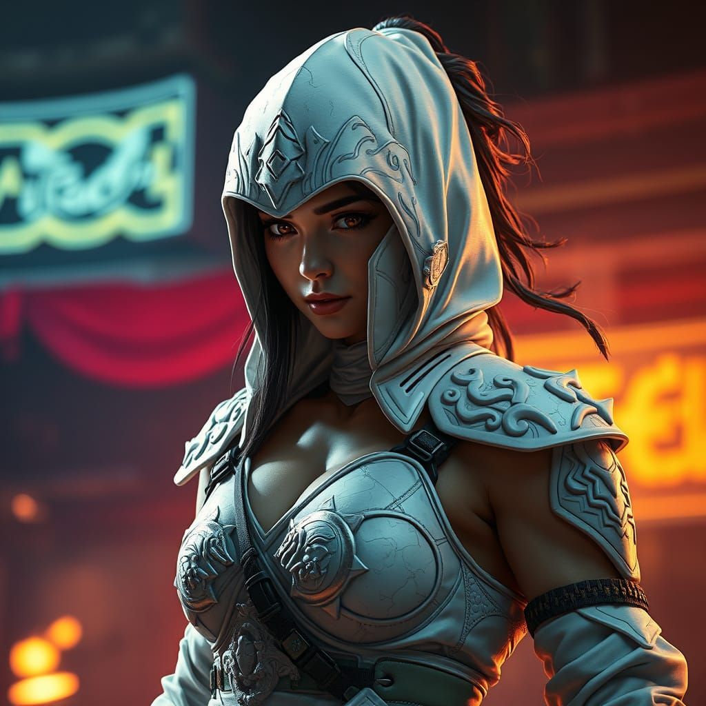 Futuristic Ninja in Hyperrealistic Film Noir Style