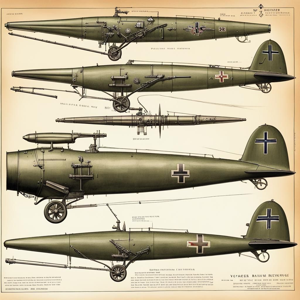 Detailed Blueprint Drawing of WWI Military Device