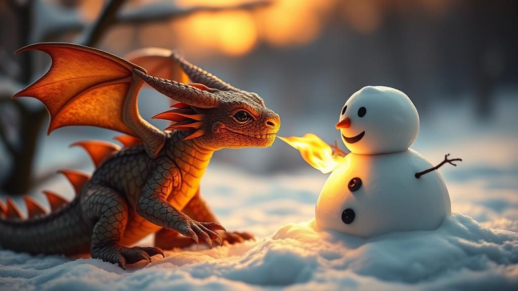 Baby Dragon's Fiery Breath Melts Snowman