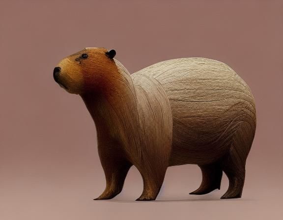 Papier-Mache Capybara Sculpture on Pine Background
