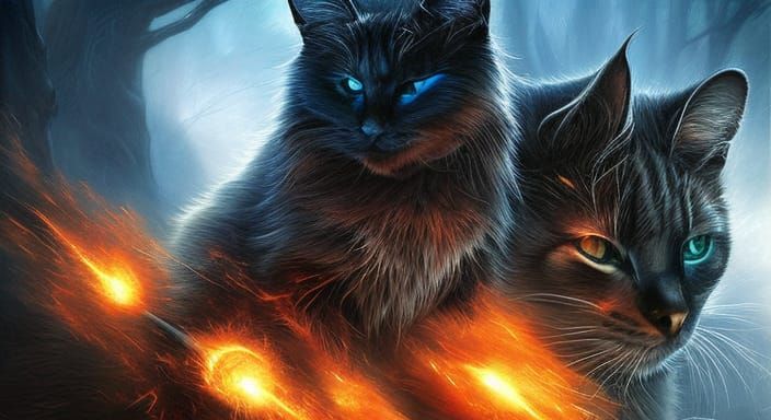 Dark Fantasy Cats in Sci-Fi War, Hyperdetailed Art