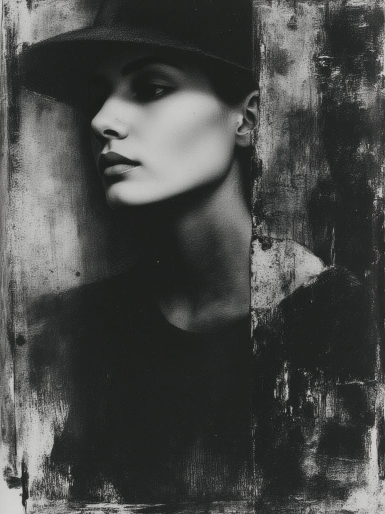 Jangled Abstract Female in Neon Charcoal Style