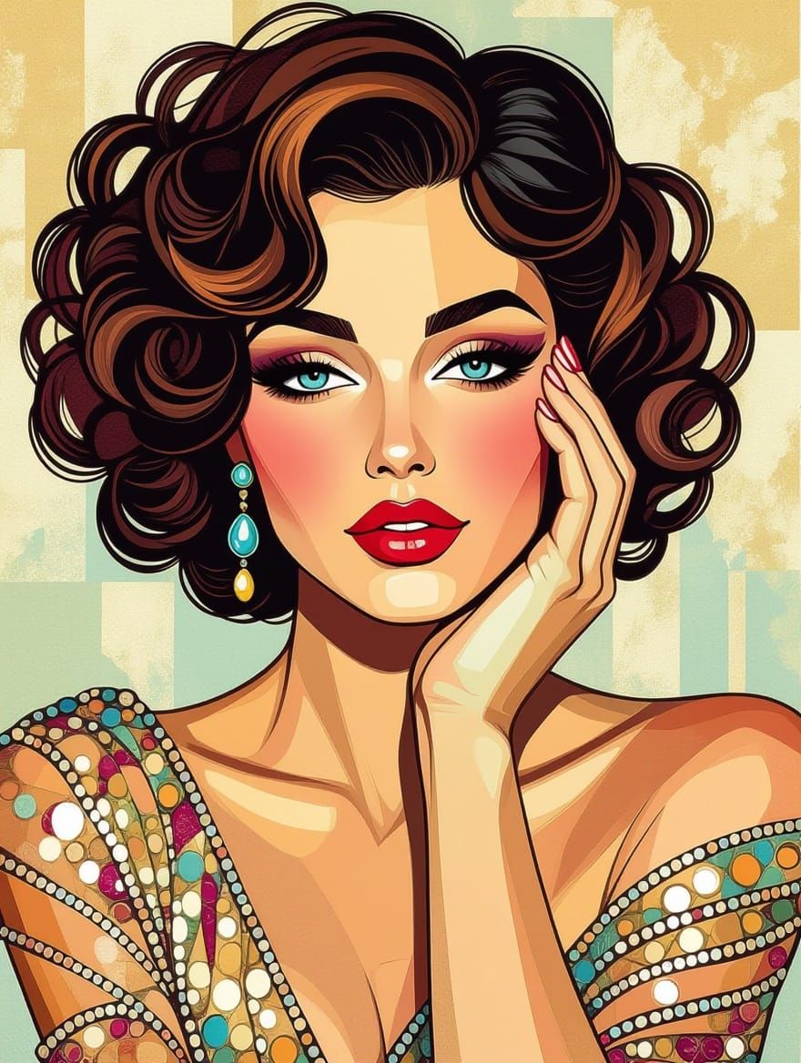 Feminine Goddess in Vibrant Cubist Style