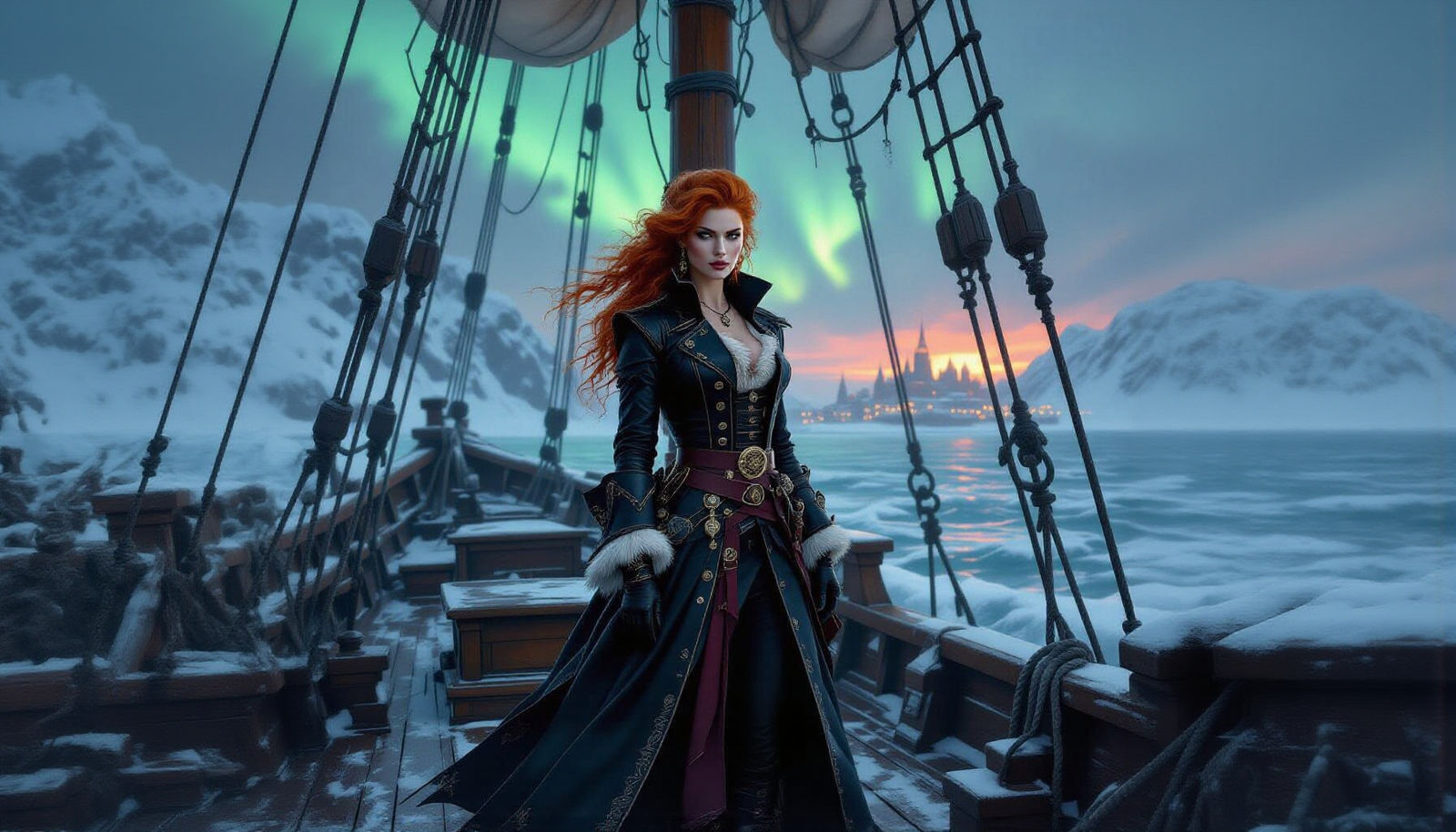 Pirate Queen on a Galleon in Baroque Style