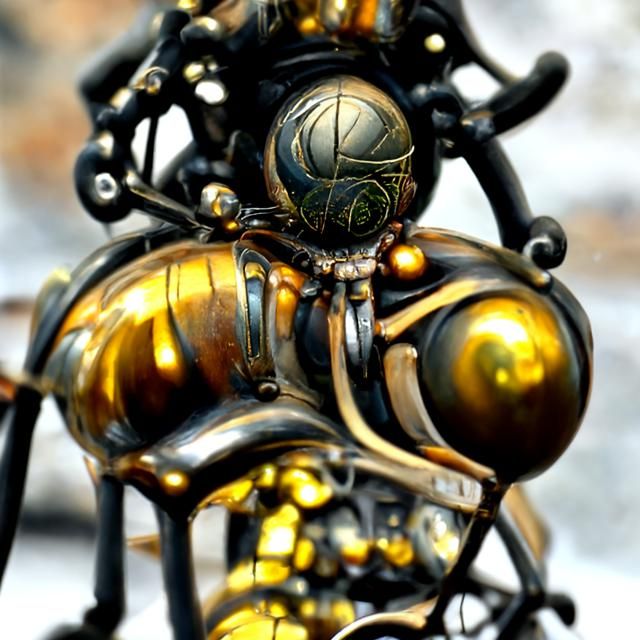 Clockwork Bee on Tennis Court in Steampunk Style