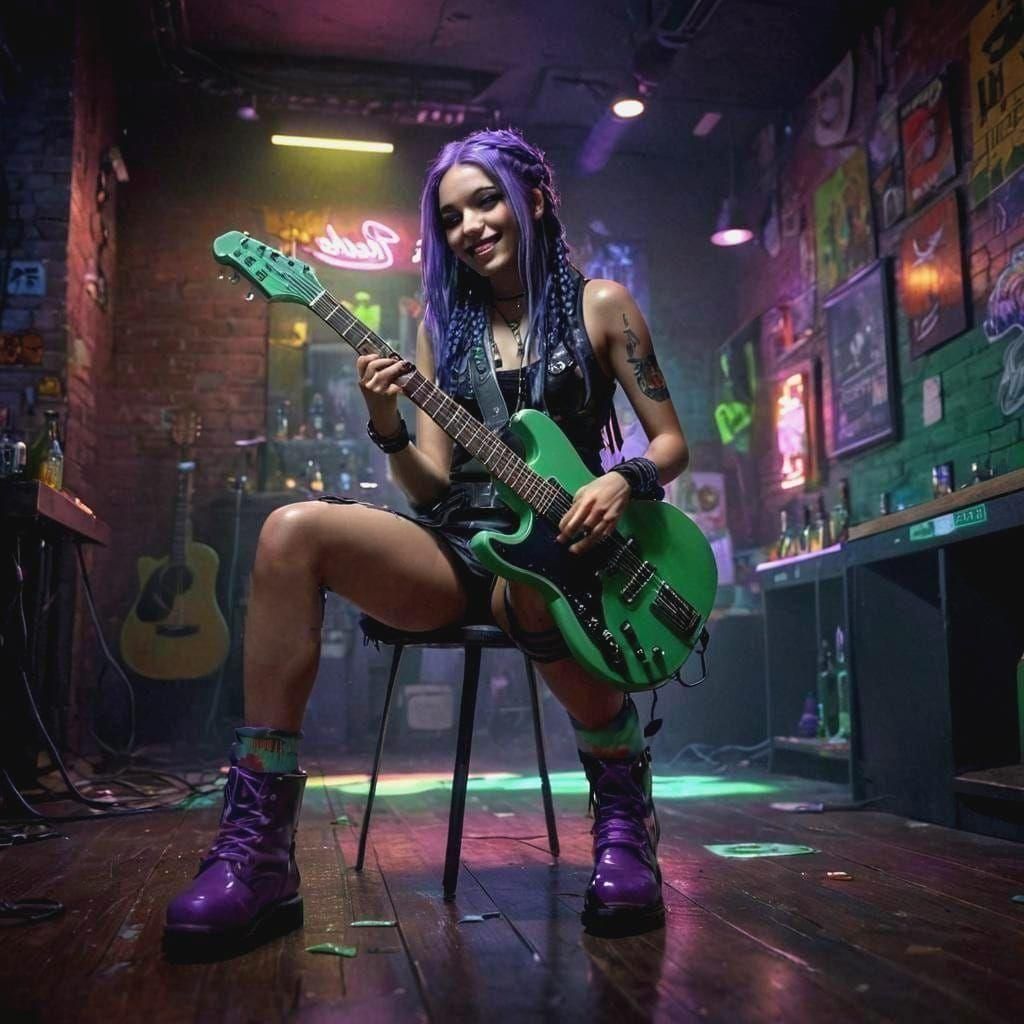 Emo Girl Shreds in Neon Nightclub