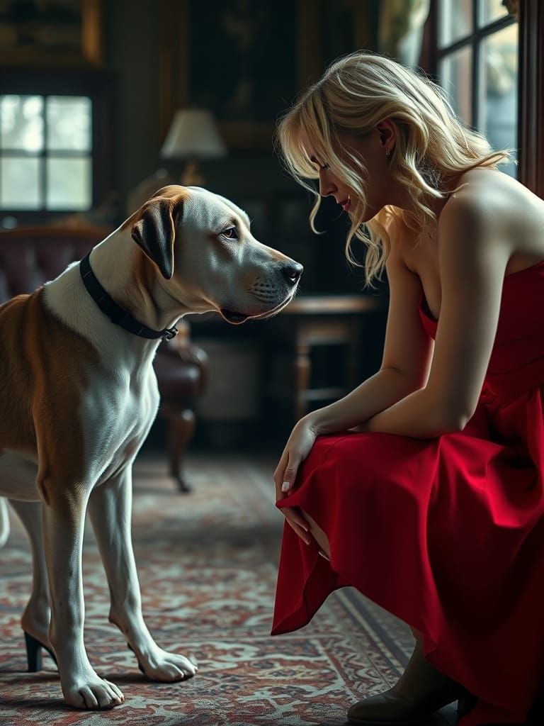 Woman and Great Dane: Hyperrealistic Photographic Portrait
