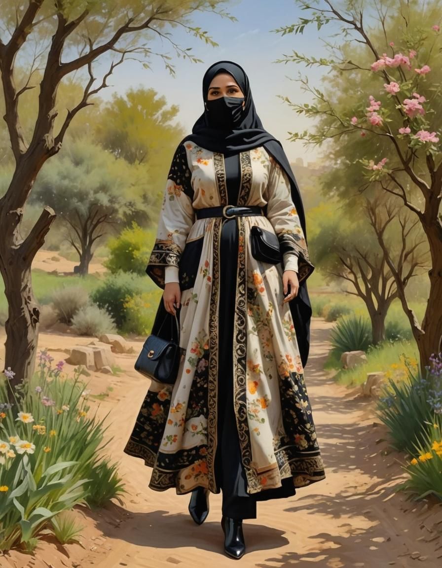 Middle Eastern Woman in Hijab as Oil Painting