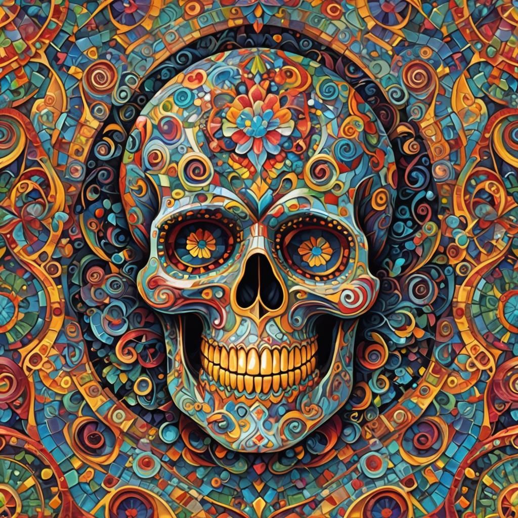 Fractal Sugar Skull Mosaic in Surreal Style