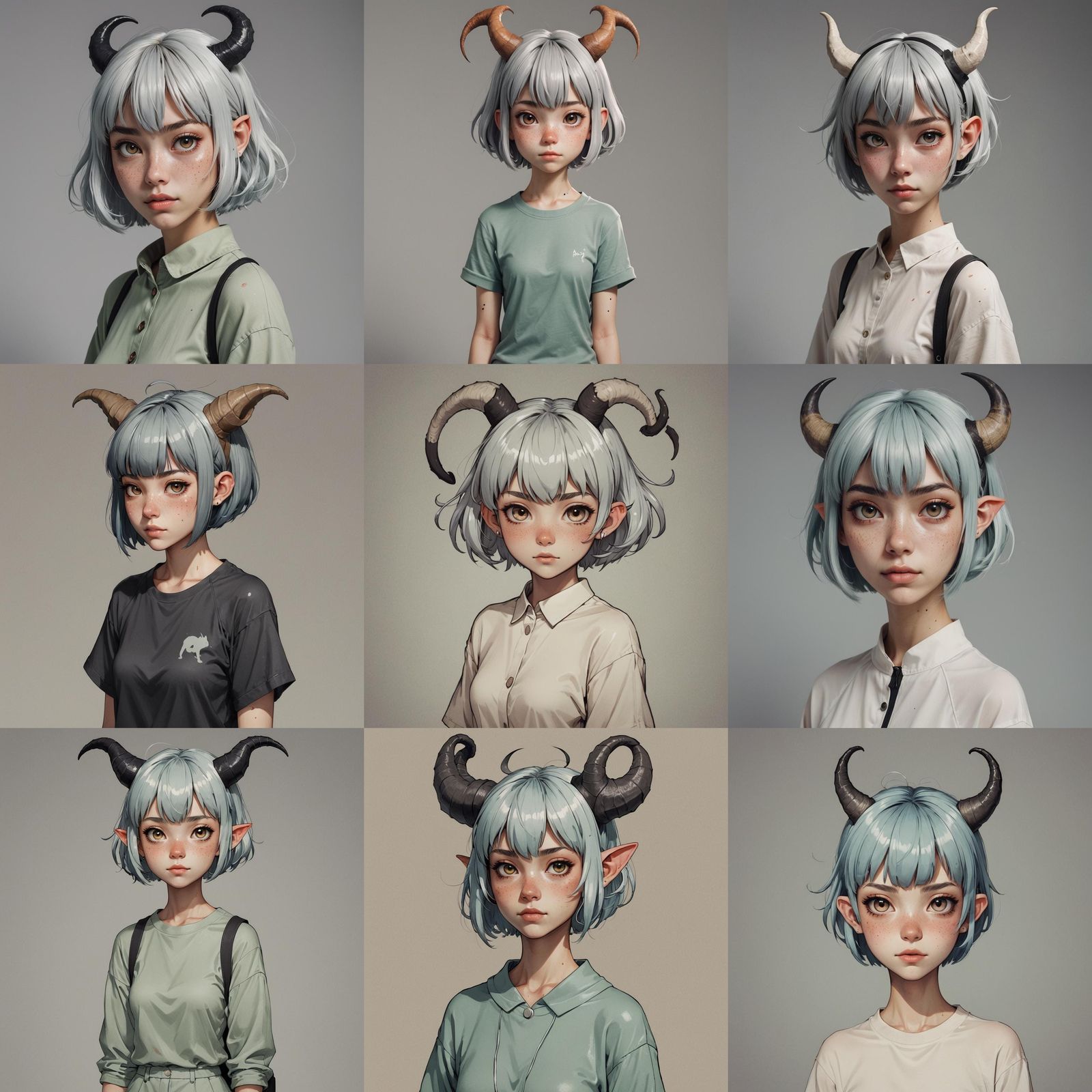 Cute Freckled Monster Girl with Bowl Cut