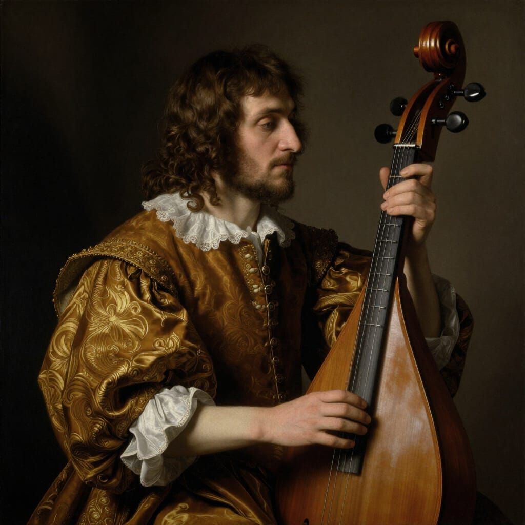 Violinist in Dramatic Light, Old Masters Style