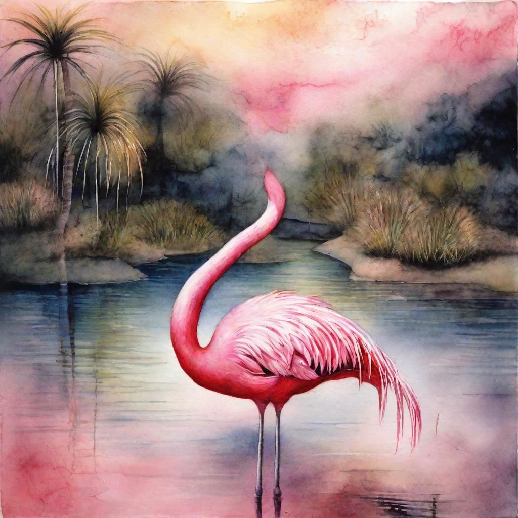 Blooper: Graceful pink flamingo with evaporated head