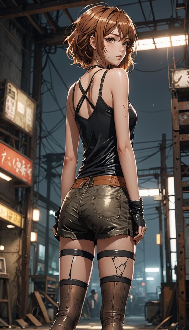 Anime Woman in Alley with Grunge Style