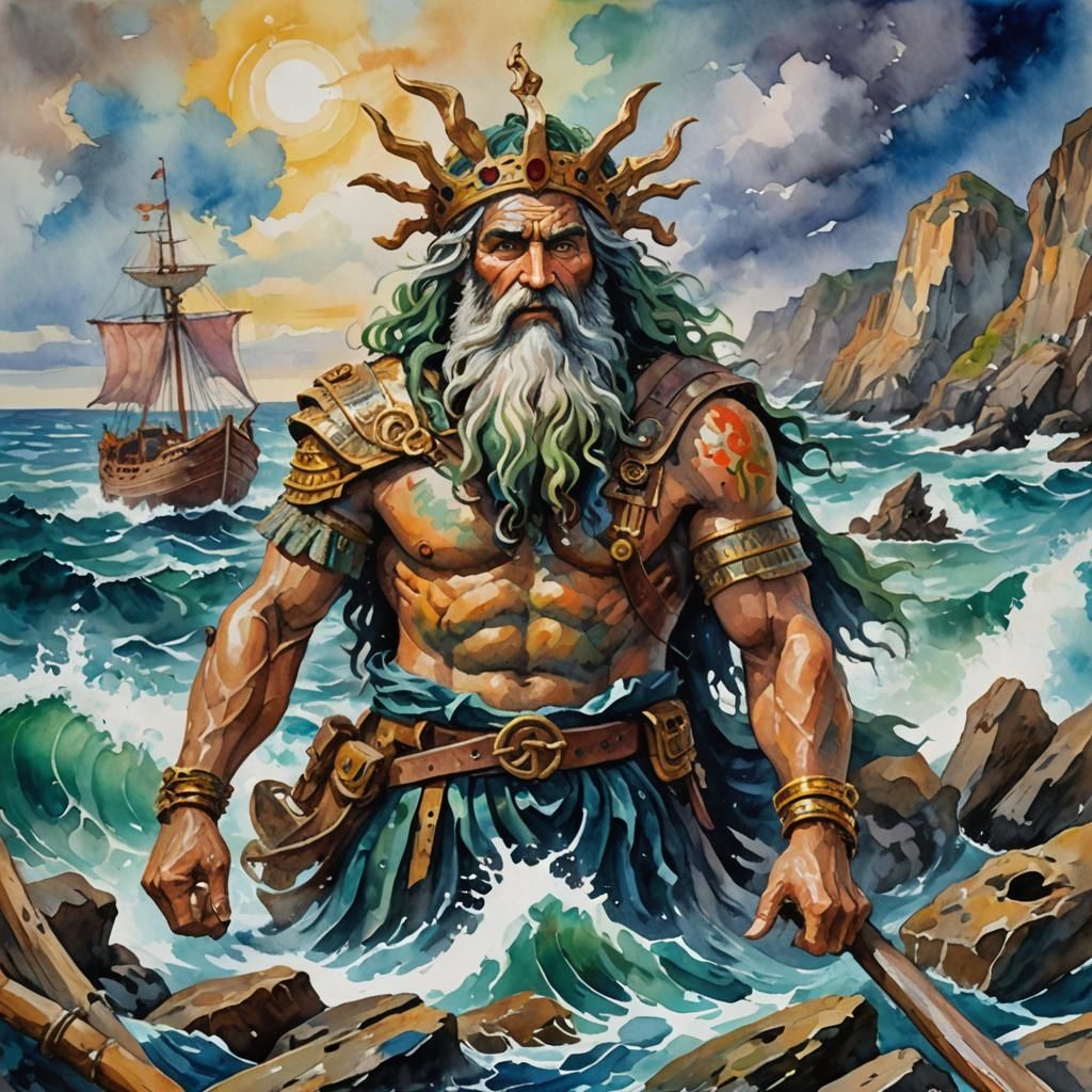 Pagan's Gouache Sea-God Monument: Impressionist Masterpiece