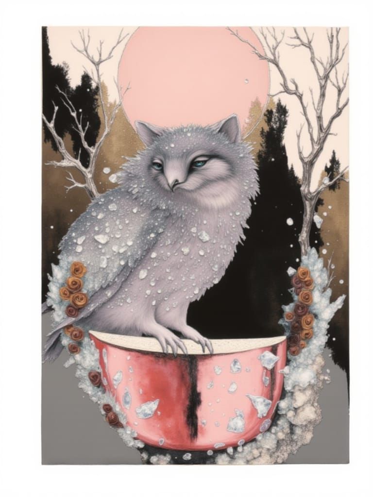 Fantastical Fox-Owl Hybrid with Crystalline Feathers
