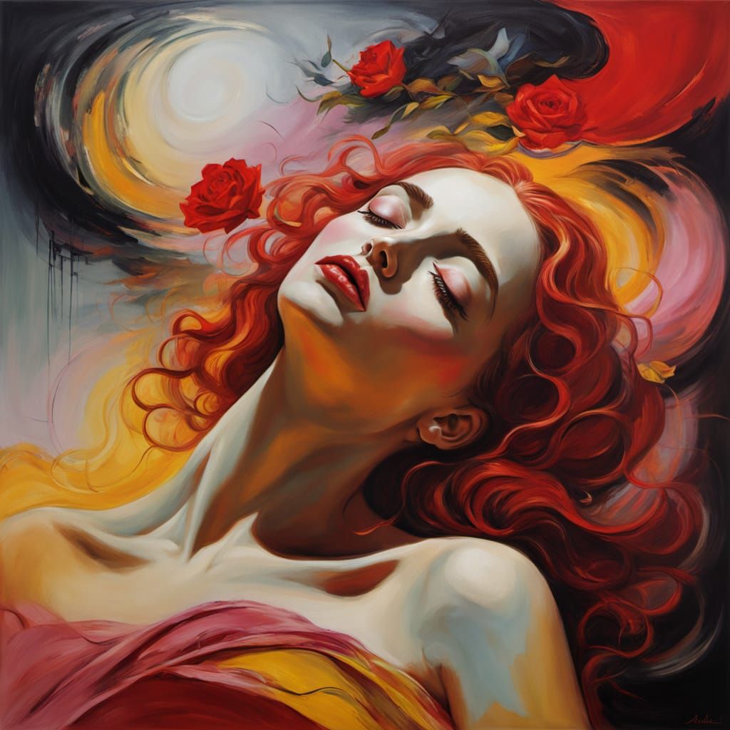 Surrealist Painting of Lovers Expressing Poignant Longing