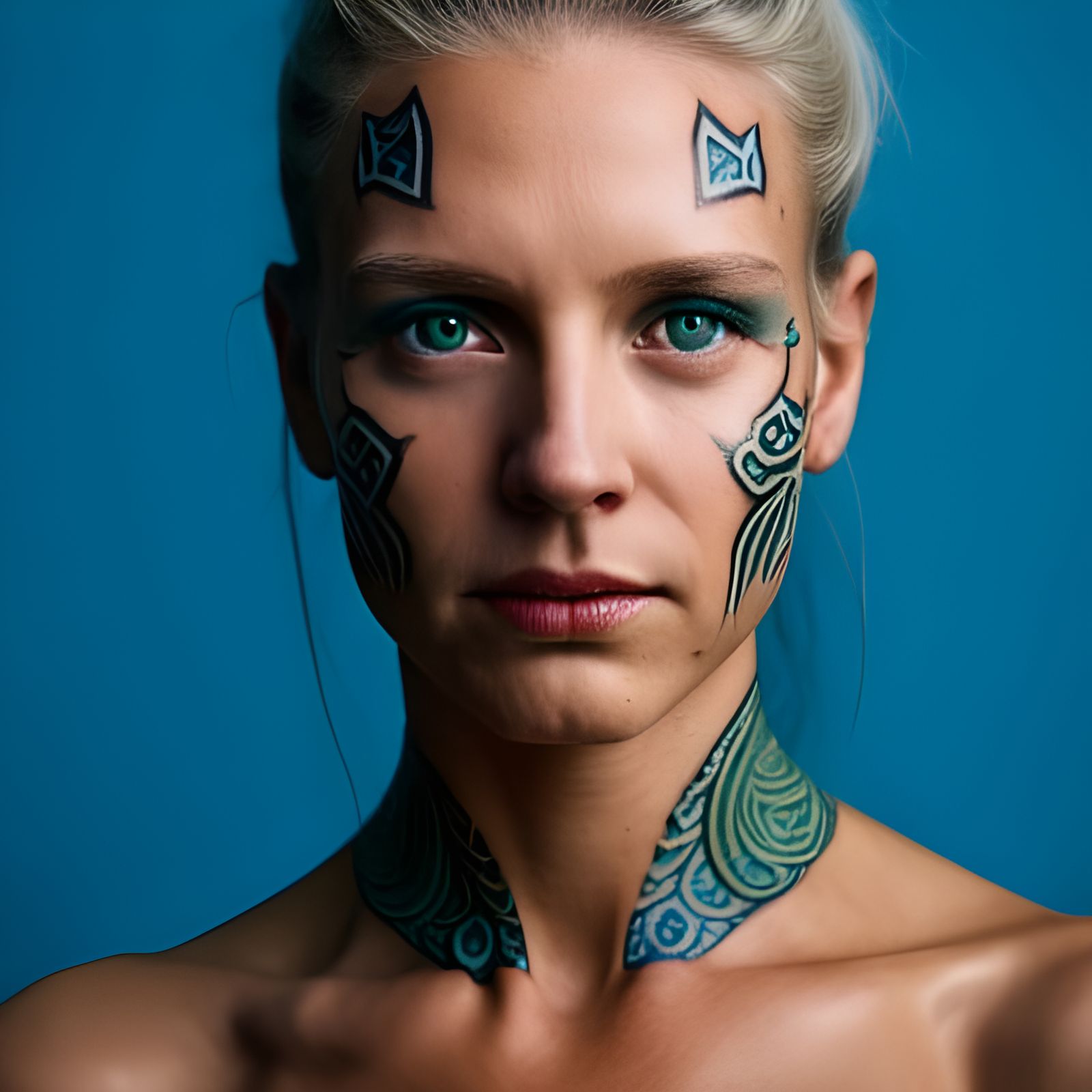Nordic Goddess Portrait with Metallic Bio Tattoos