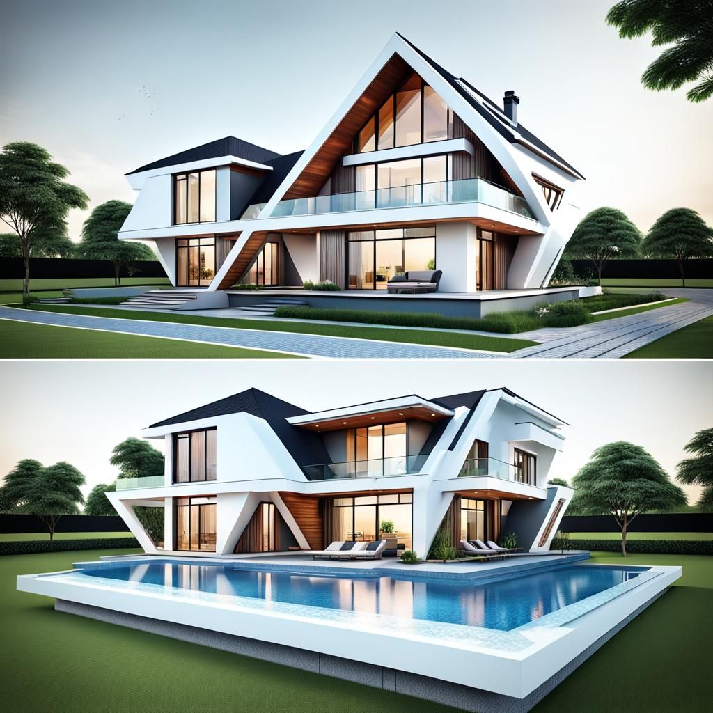 Modern Triangular Bungalow Design in 3D