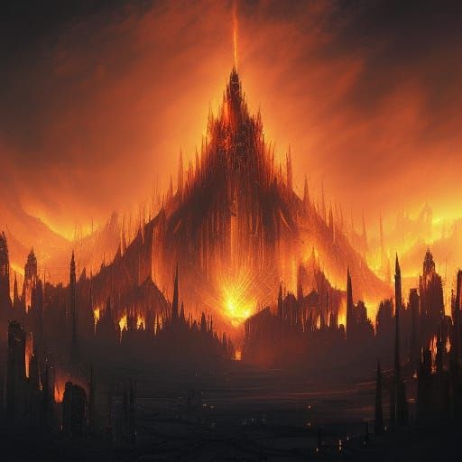Fiery Sauron Architecture in Dark Fantasy Art