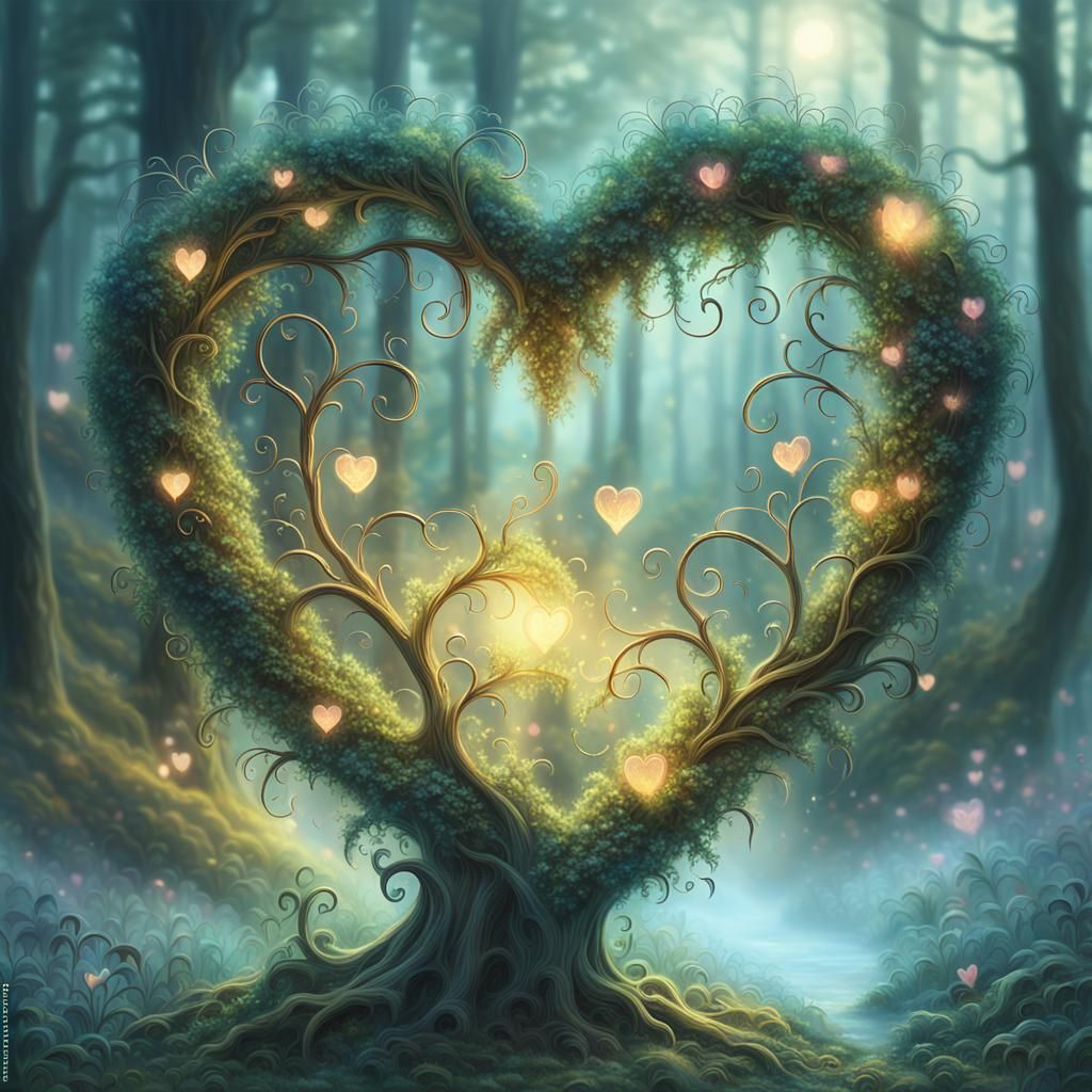 Ornate Heart in Misty Forest Glade