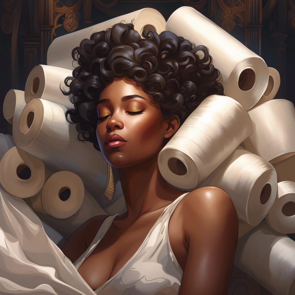 Black Beauty Sleeps with Toilet Paper: Digital Art