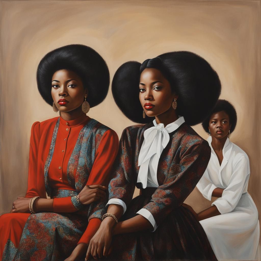 Three Women in Annie Lee Inspired Folk Art