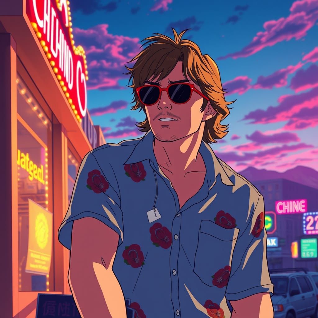 Las Vegas Nighttime Cityscape in Anime Style