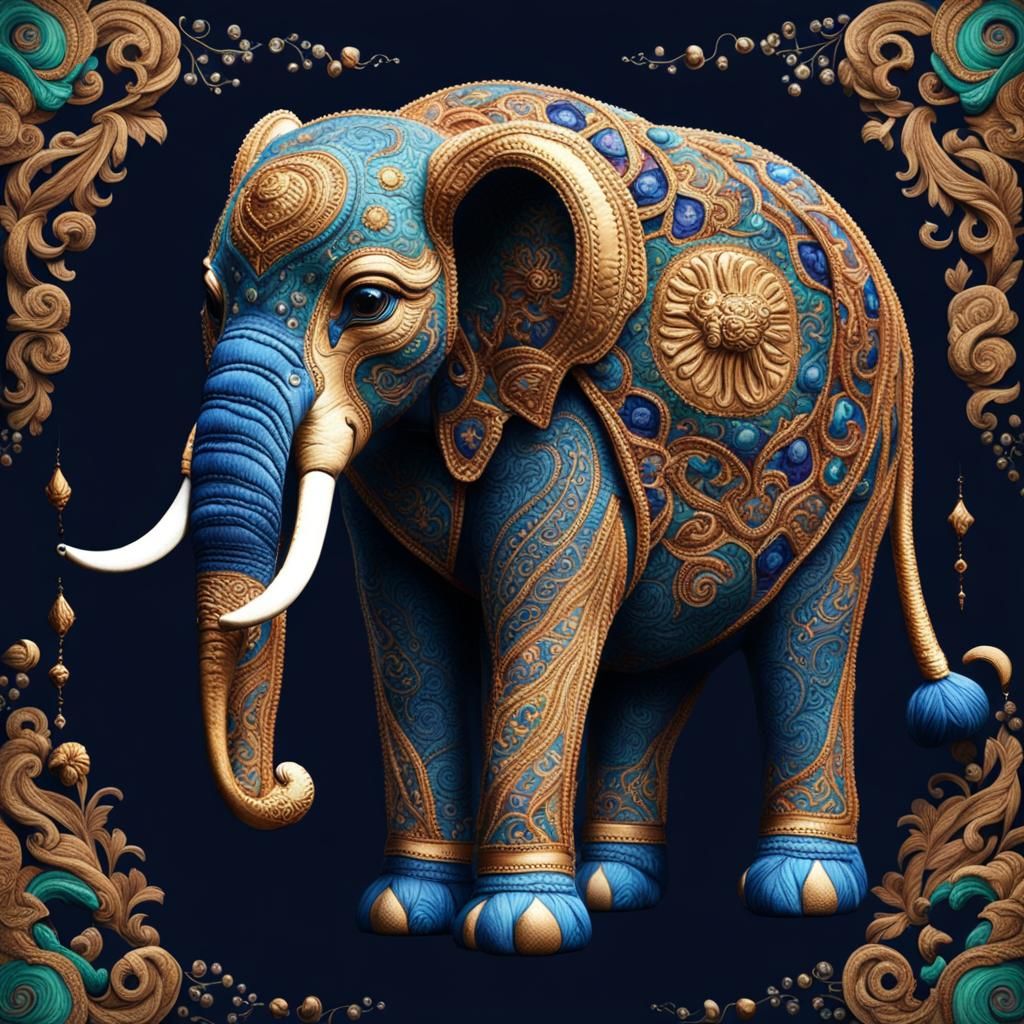 Sapphire Elephant-Lion with Jeweled Saddle
